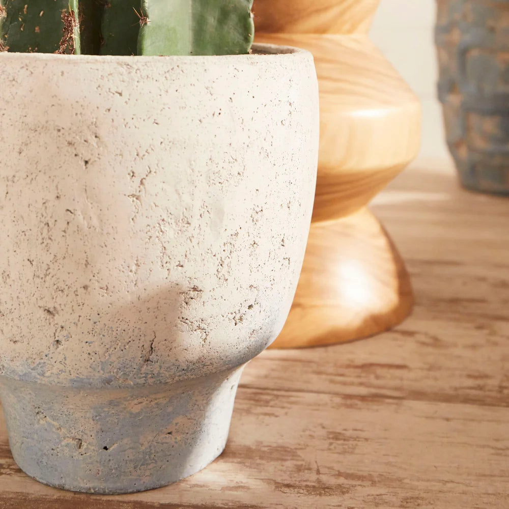 Antique White Blue Accents Planter - Bombay Mercantile