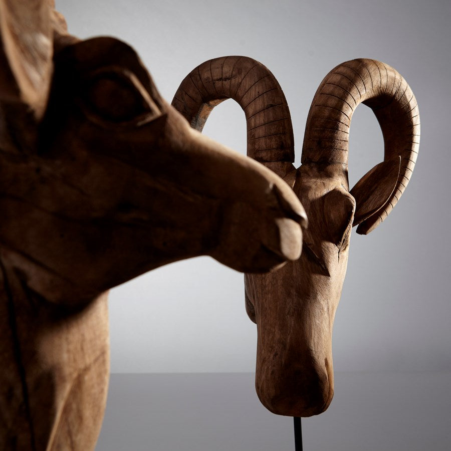 Iron and wood Ibex sculpture - The Nifty Decor