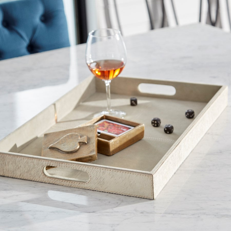 Beige suede leather tray - The Nifty Decor
