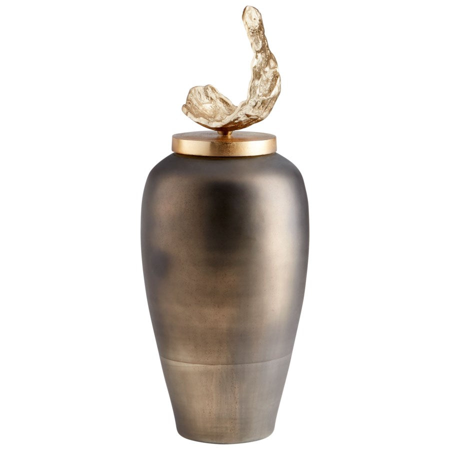 Urn with dried golden bark lid - The Nifty Decor