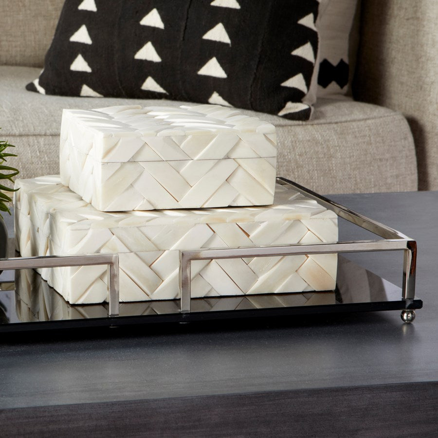 Criss cross Bone and Wood container - The Nifty Decor