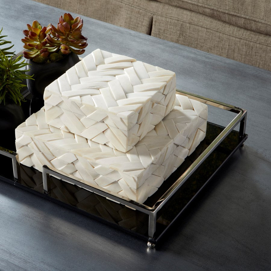 Criss cross Bone and Wood container - The Nifty Decor