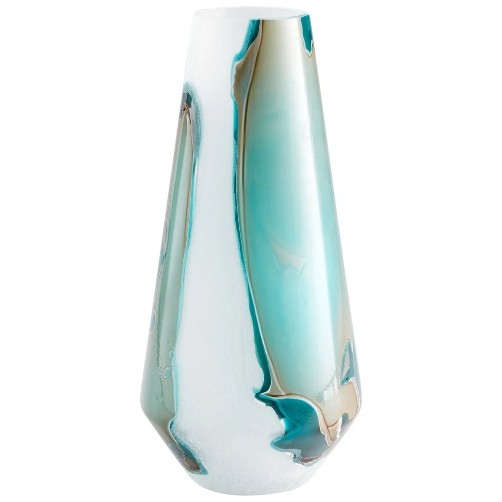 Green and White Glass Vase - Bombay Mercantile