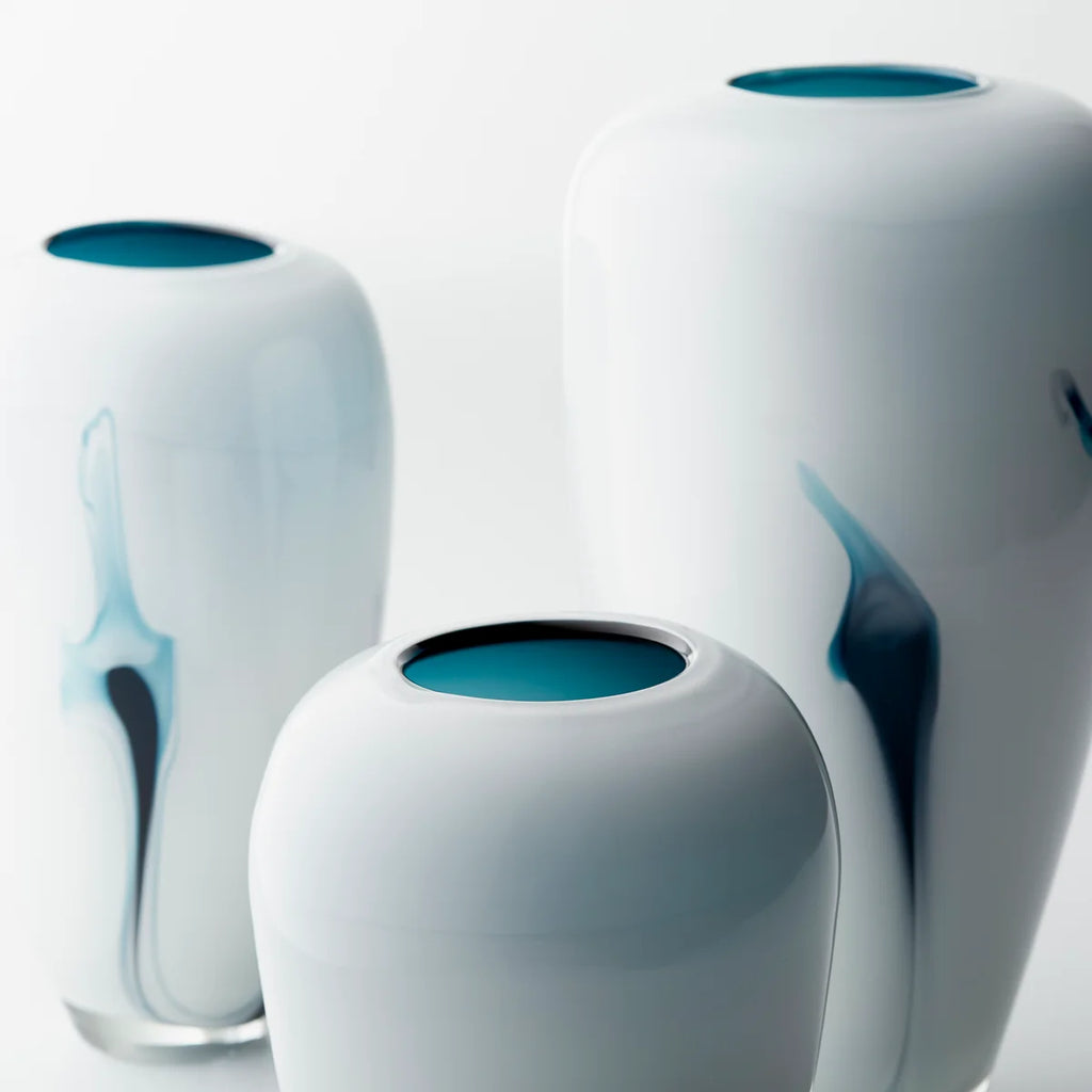 Blue and White Glass Vase - Bombay Mercantile