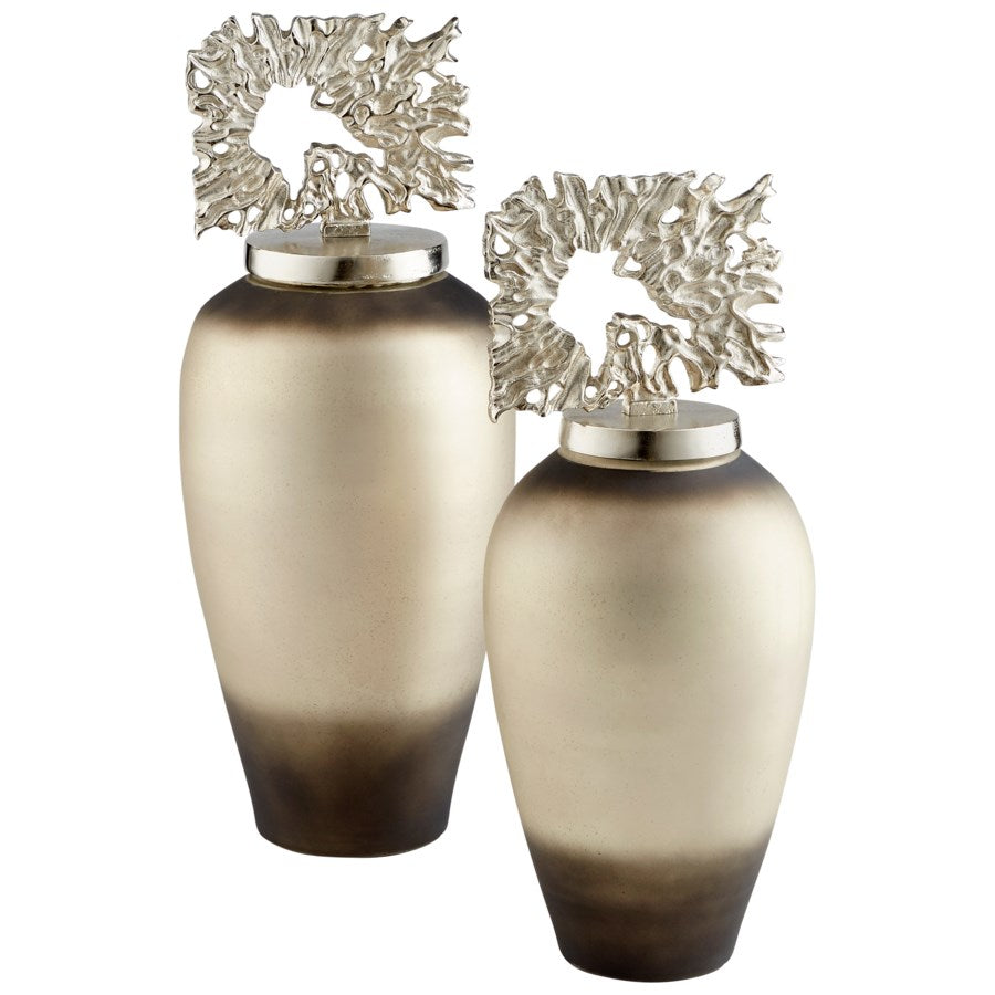 Urn with aquatic plant like lid - The Nifty Decor