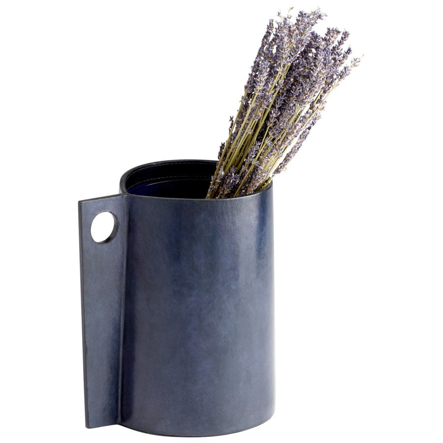 Blue Glass and Leather Vase - The Nifty Decor