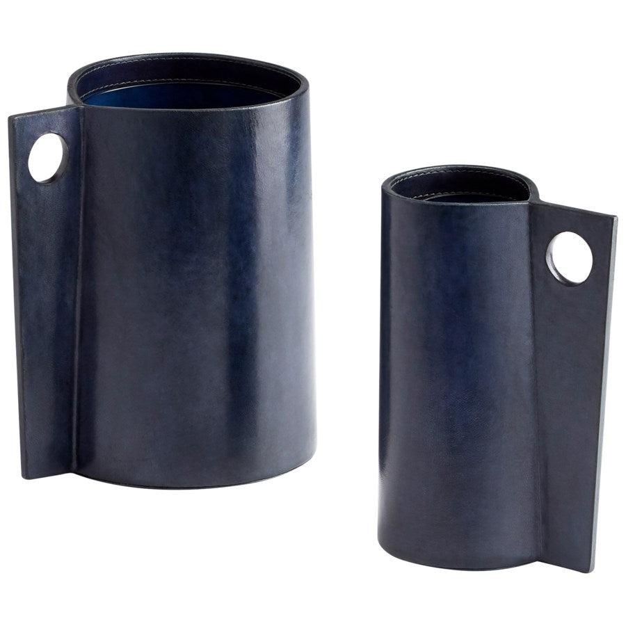Blue Glass and Leather Vase - The Nifty Decor
