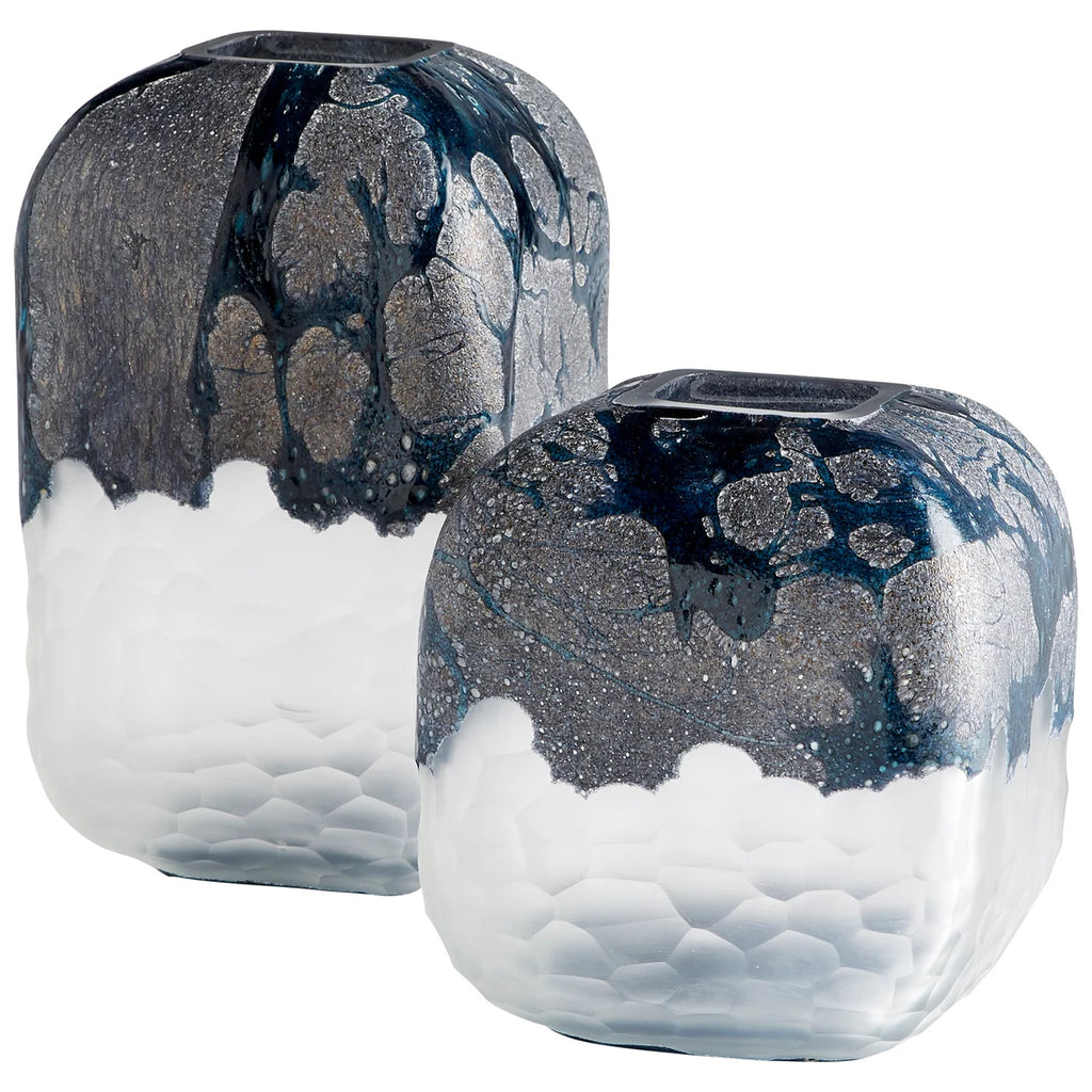 White and Blue Glass Vase - Bombay Mercantile