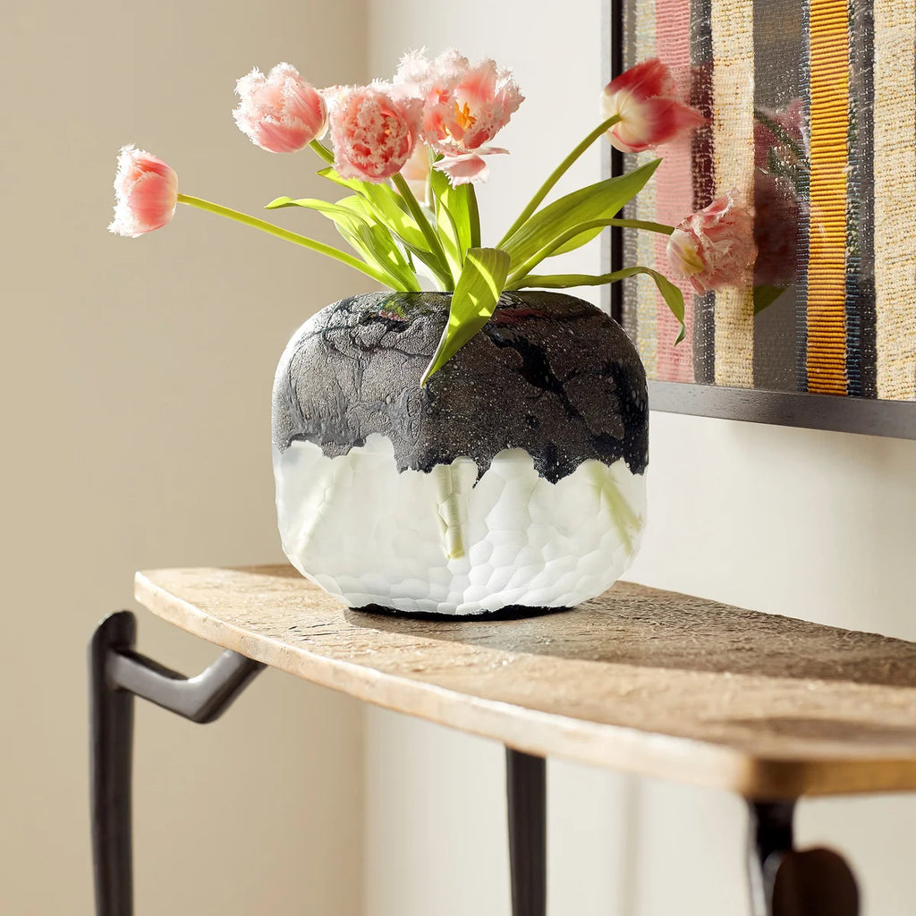 White and Blue Glass Vase - Bombay Mercantile