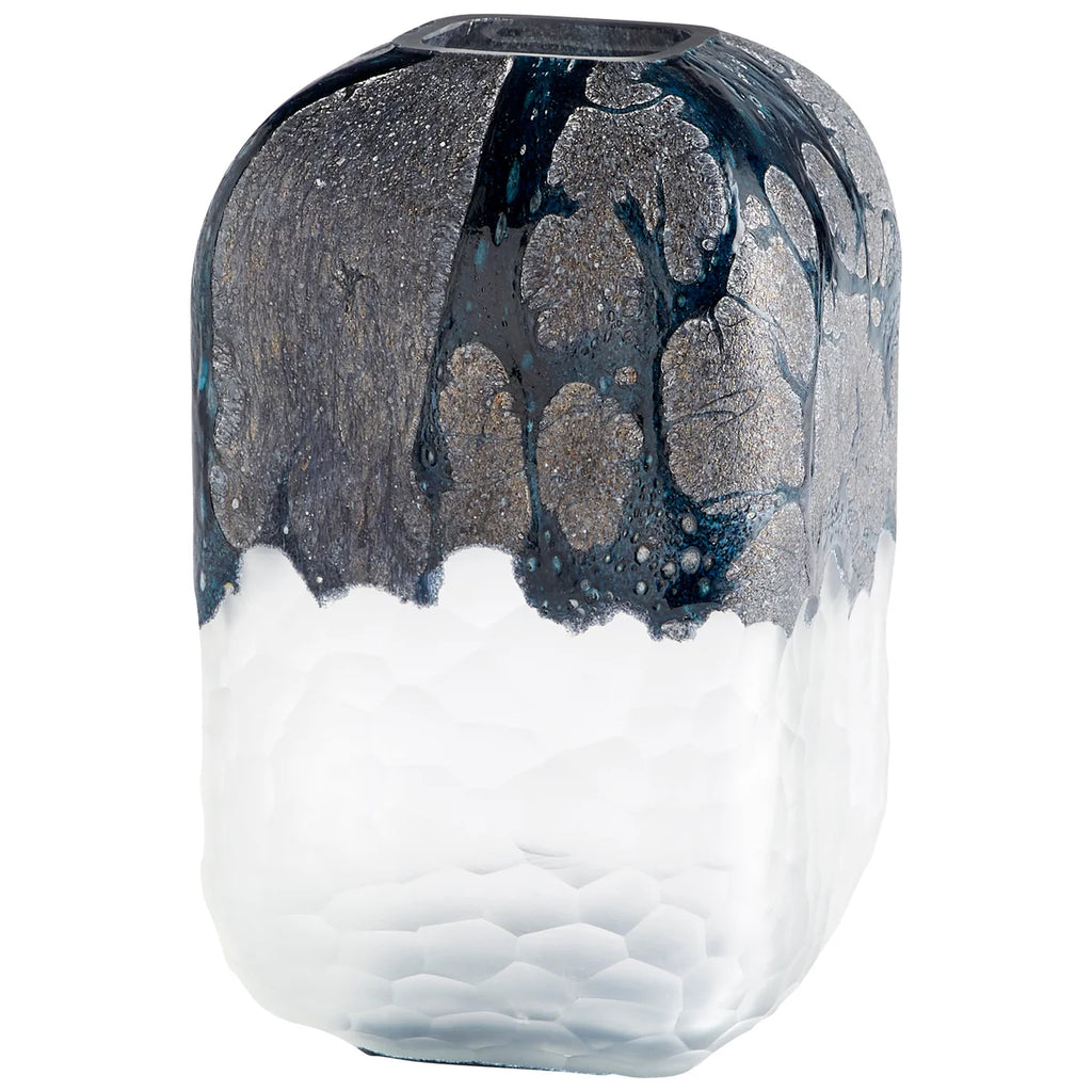 White and Blue Glass Vase - Bombay Mercantile