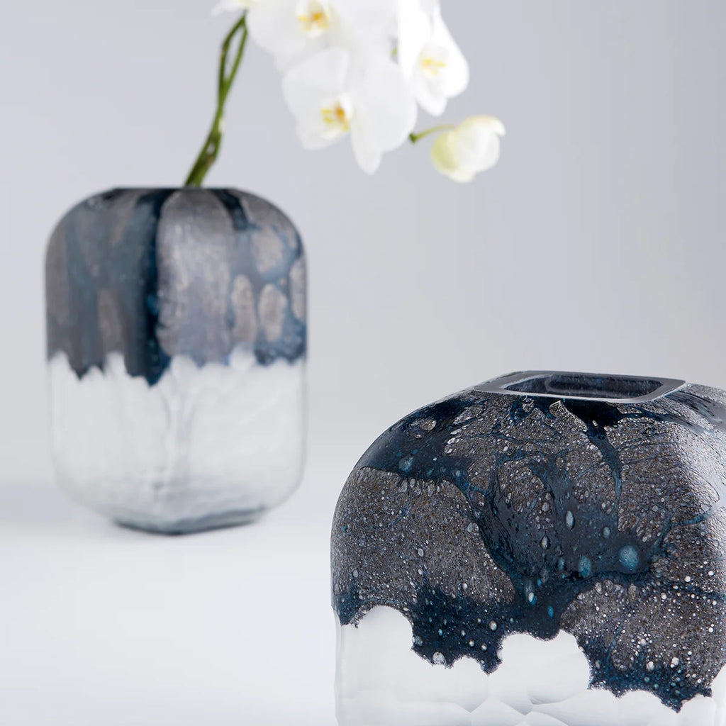 White and Blue Glass Vase - Bombay Mercantile