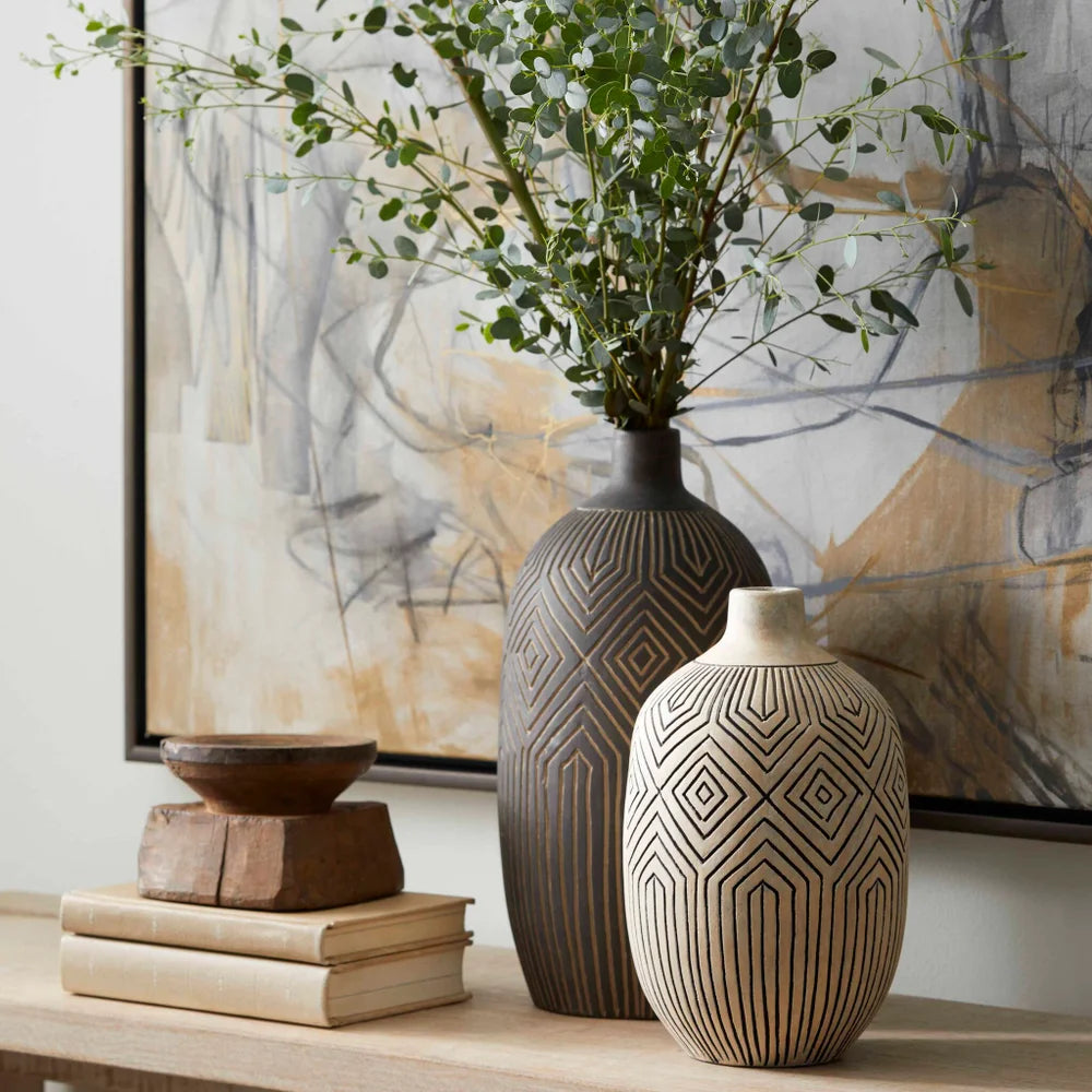 Dark Labyrinth Vase | Grey - Large - Bombay Mercantile