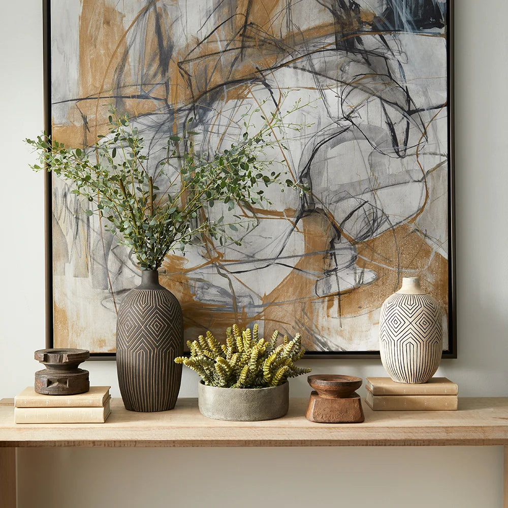 Dark Labyrinth Vase | Grey - Large - Bombay Mercantile