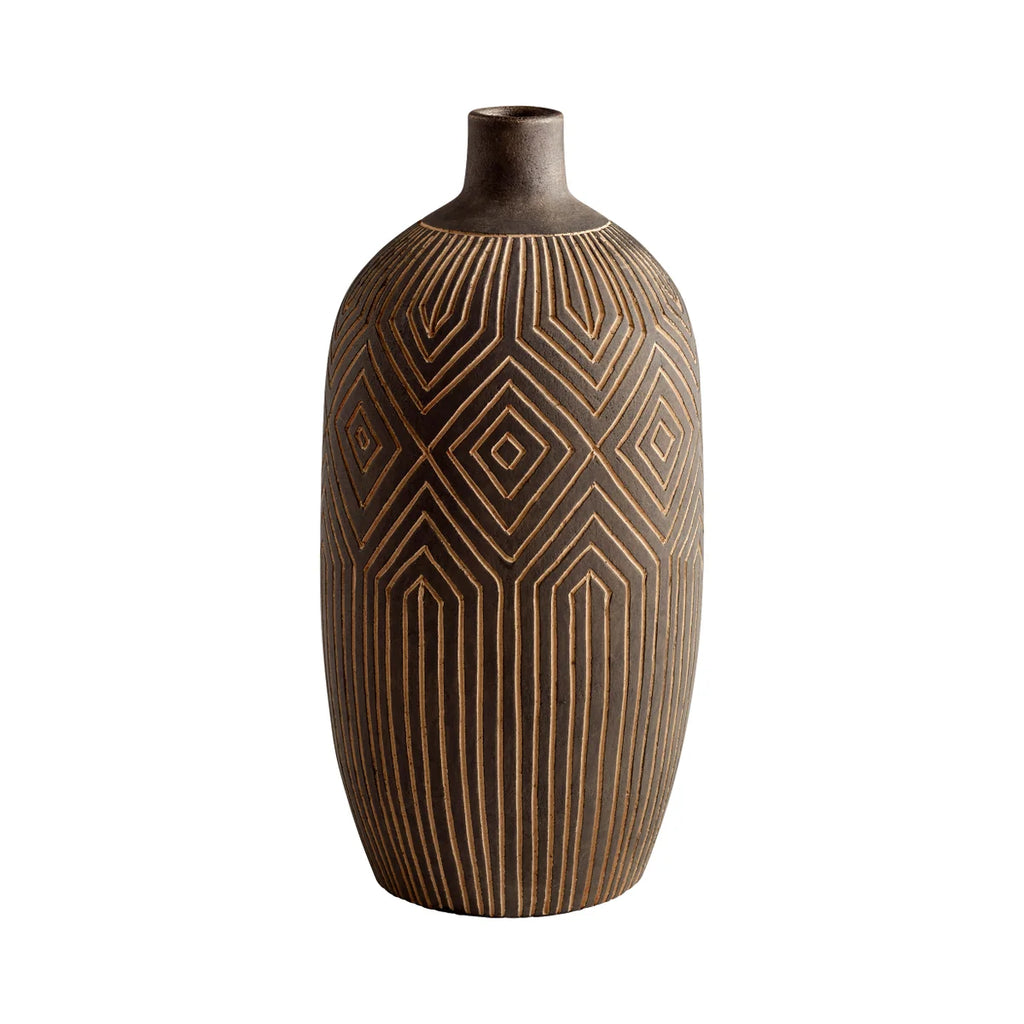 Dark Labyrinth Vase | Grey - Large - Bombay Mercantile