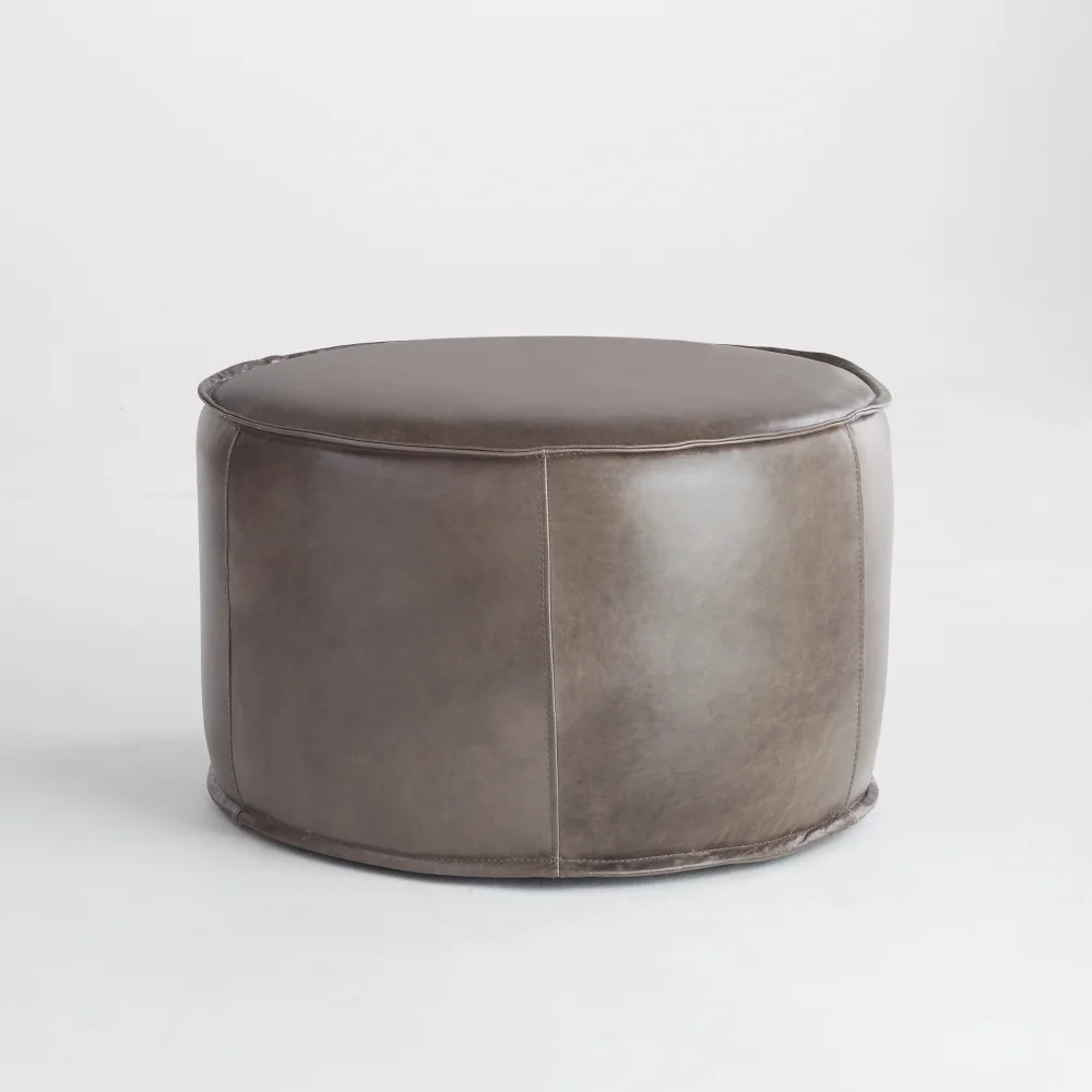 Grey Lusso Round Pouf - Bombay Mercantile