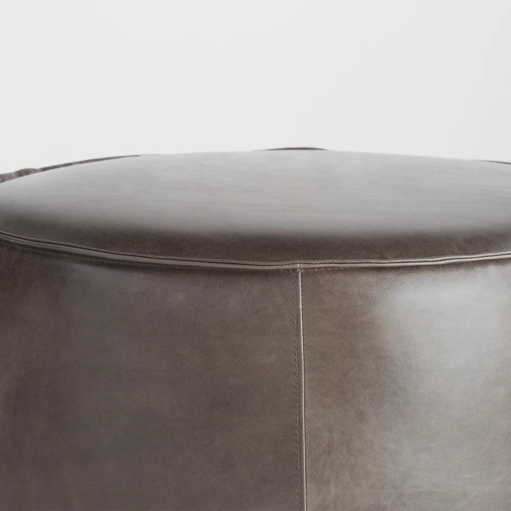 Grey Lusso Round Pouf - Bombay Mercantile