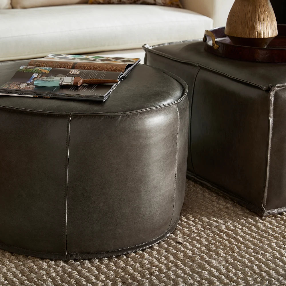 Grey Lusso Square Pouf - Bombay Mercantile