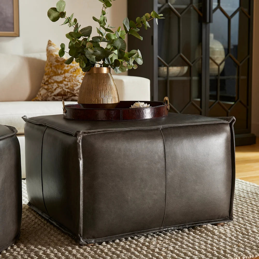 Grey Lusso Square Pouf - Bombay Mercantile