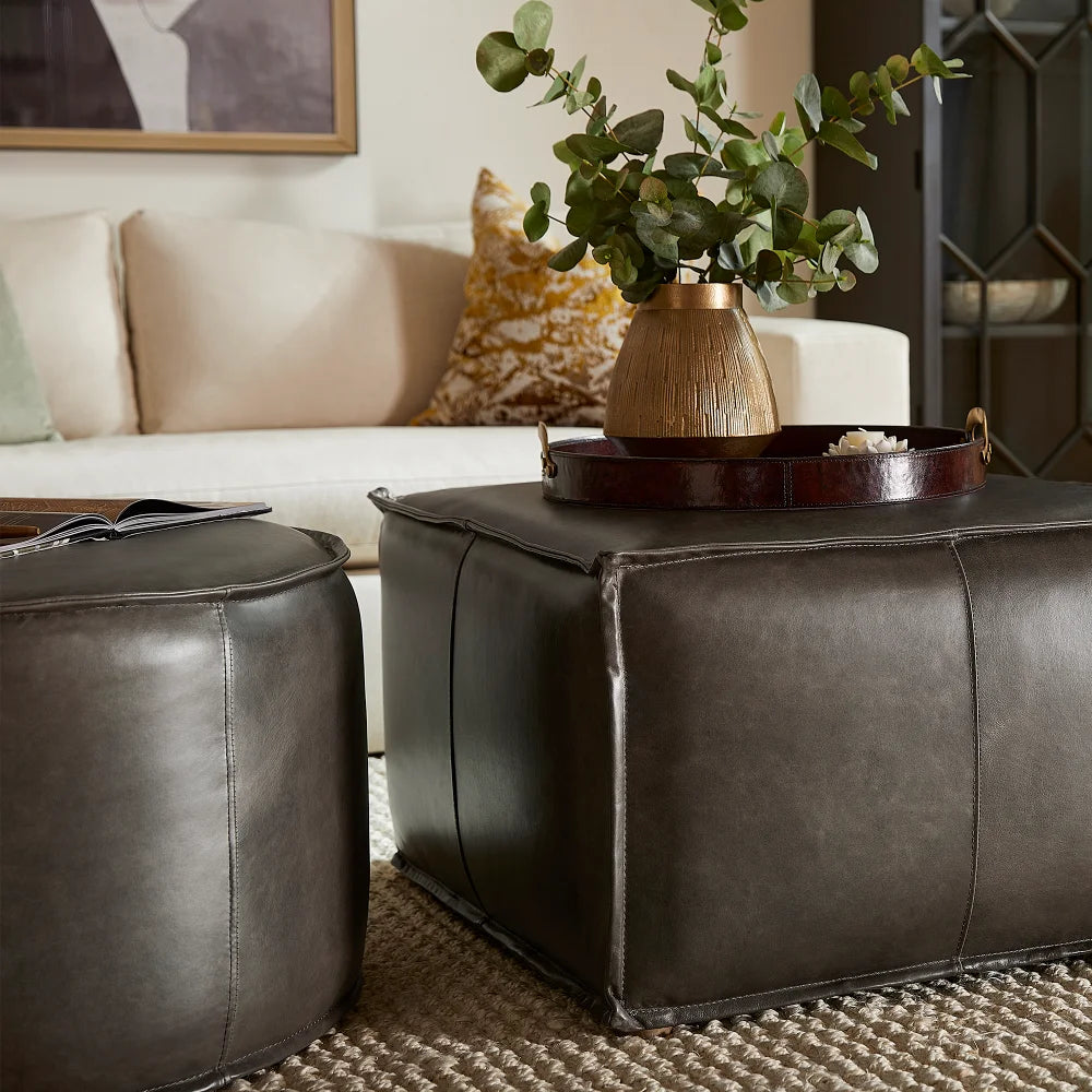 Grey Lusso Square Pouf - Bombay Mercantile