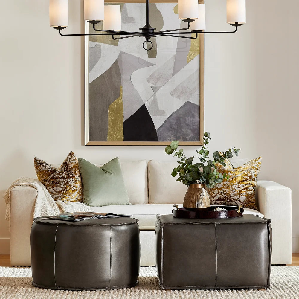 Grey Lusso Round Pouf - Bombay Mercantile