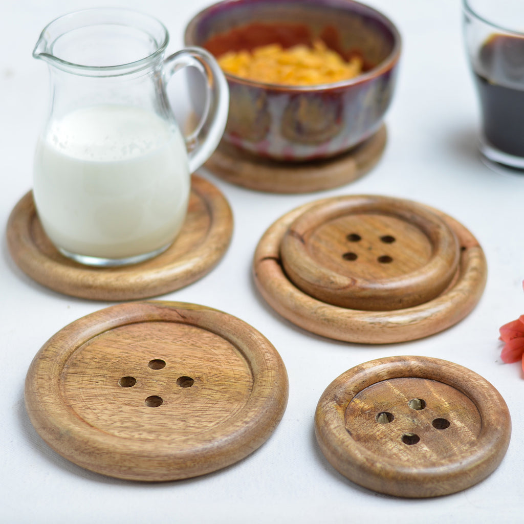 Wooden Button Coaster (Set of six) - Bombay Mercantile