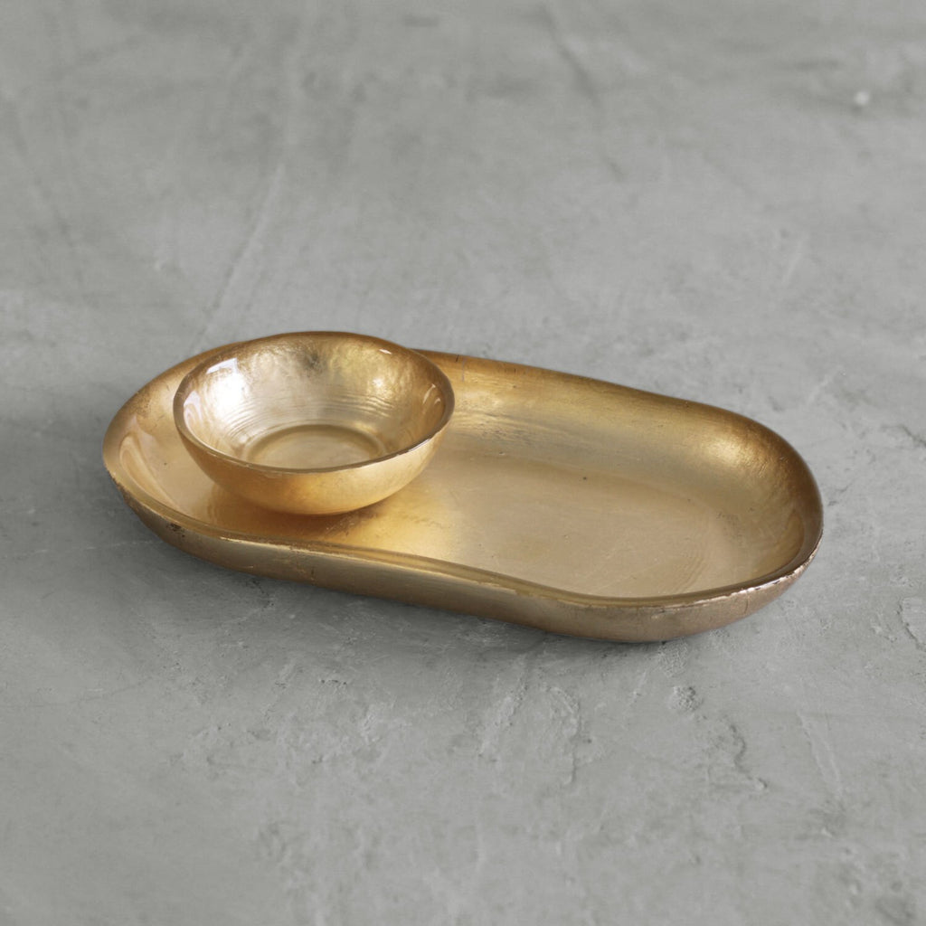 Foil Leafing Platter with Mini Bowl (Gold) - The Nifty Decor