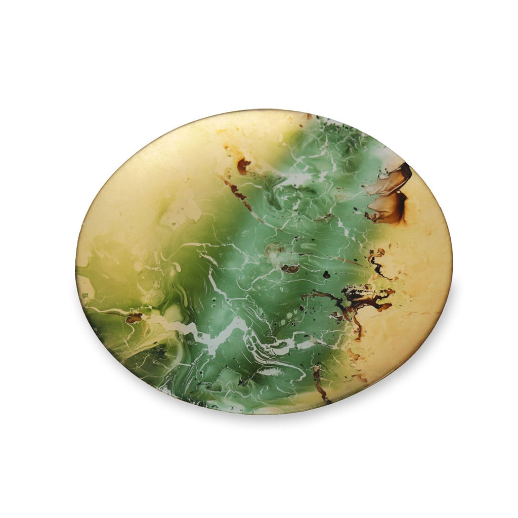 Large Round Painted Platter (Green & Gold) - The Nifty Decor
