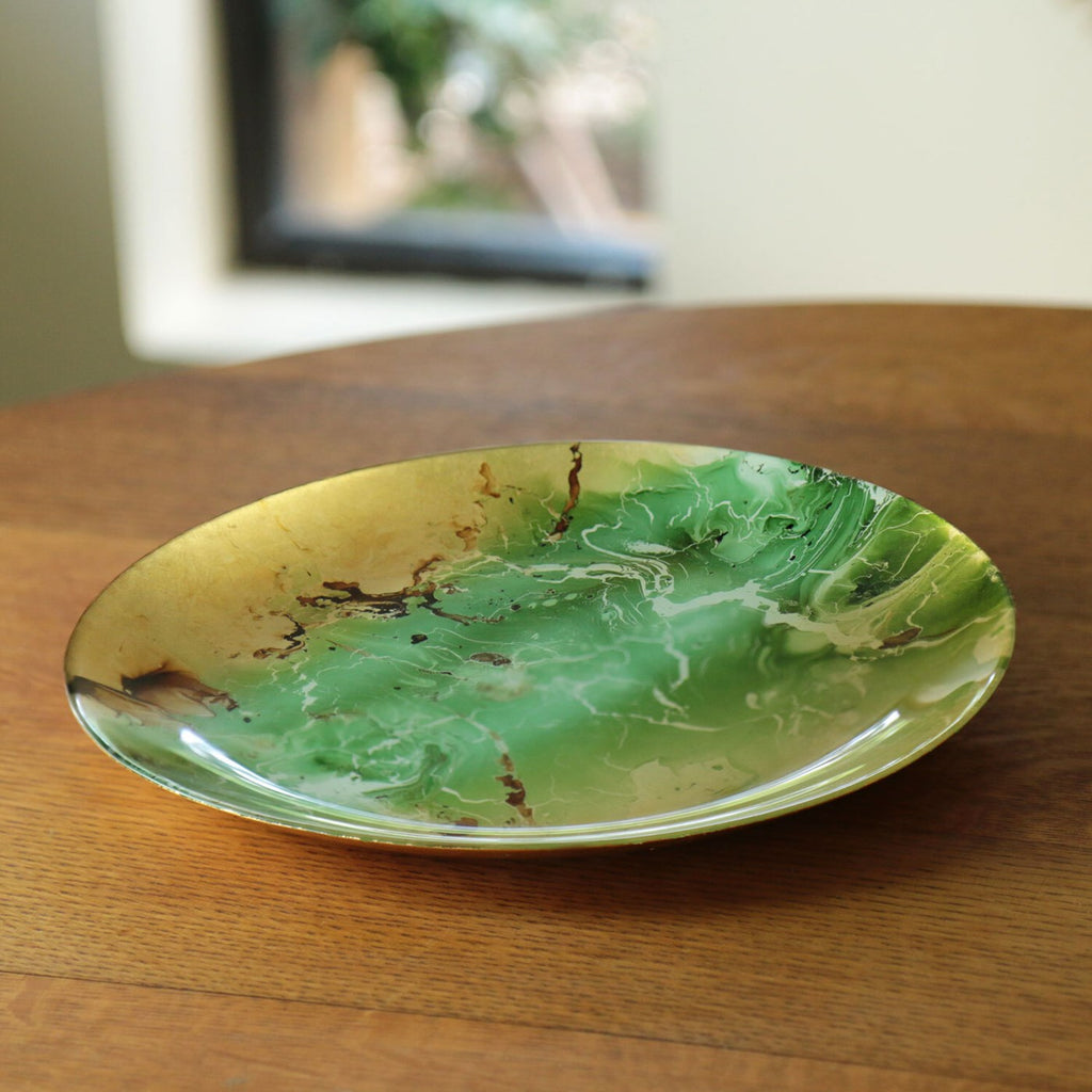 Large Round Painted Platter (Green & Gold) - The Nifty Decor