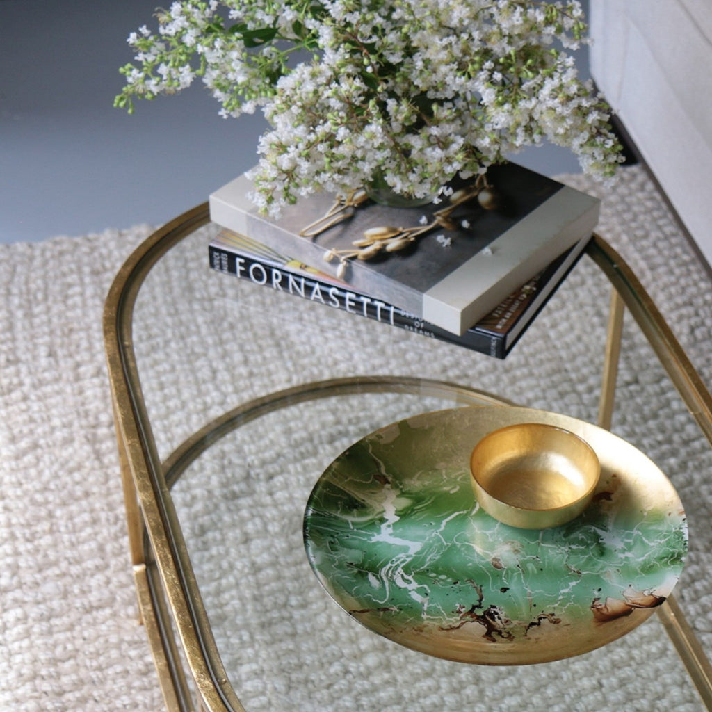 Large Round Painted Platter (Green & Gold) - The Nifty Decor