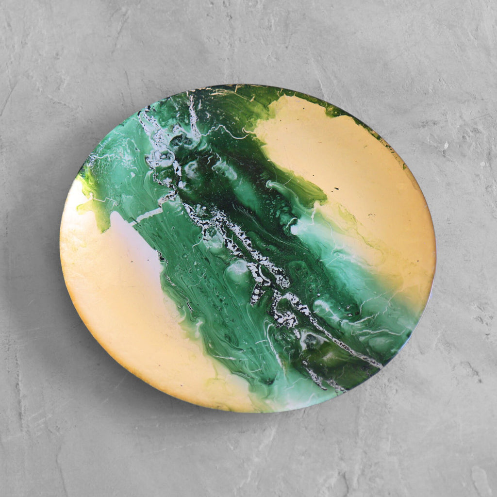 Large Round Painted Platter (Green & Gold) - The Nifty Decor