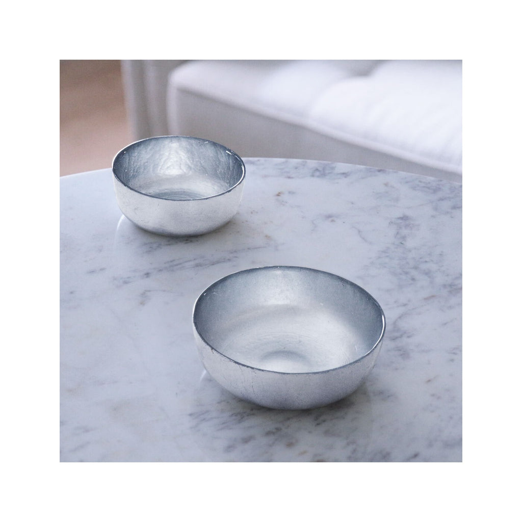 Shallow Round Foil Leafing Bowl Set of 2 (Silver) - The Nifty Decor