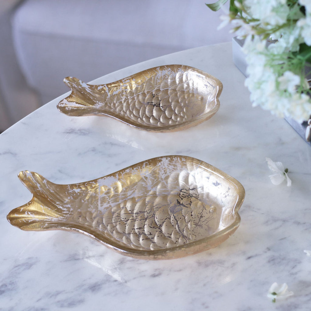 Cracked Foil Leafing Fish Set of 2 (Gold) - The Nifty Decor