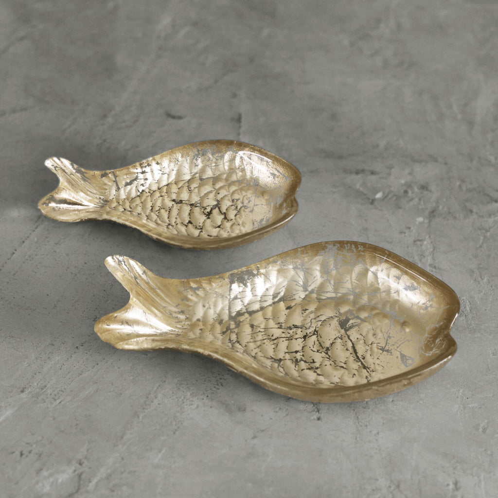 Cracked Foil Leafing Fish Set of 2 (Gold) - The Nifty Decor