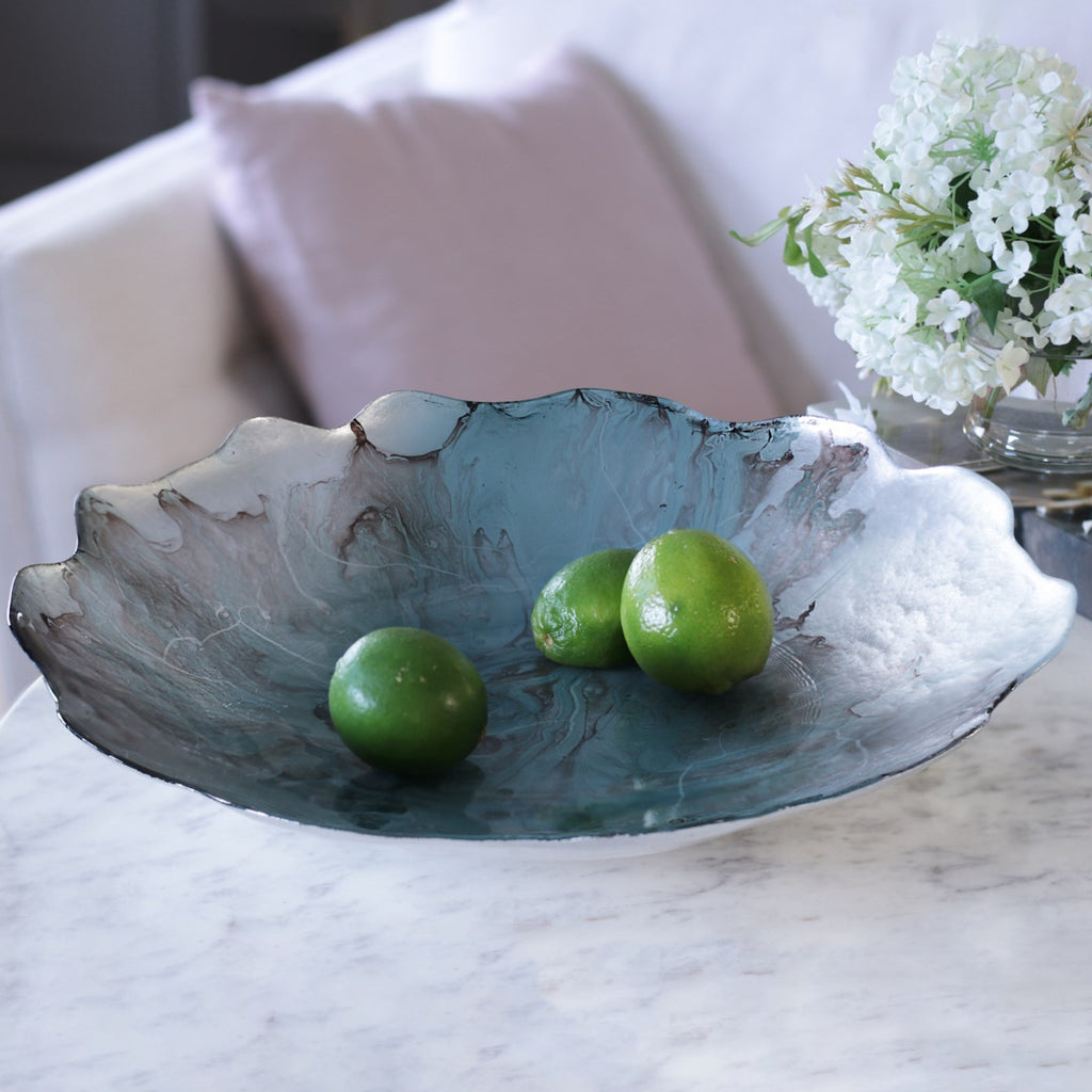 Light Teal & Silver Foil Leafing Centerpiece - The Nifty Decor