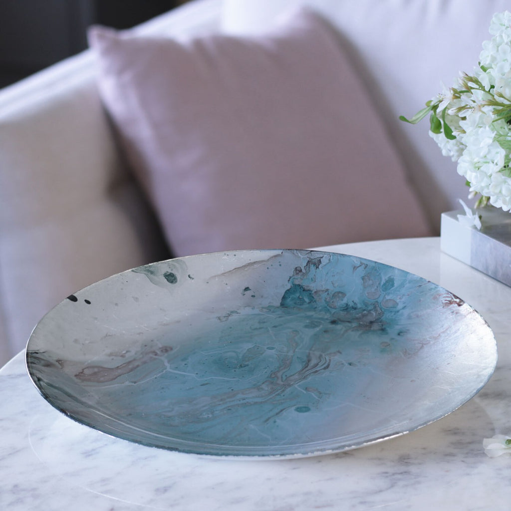 Light Teal & Silver Foil Leafing Platter - The Nifty Decor