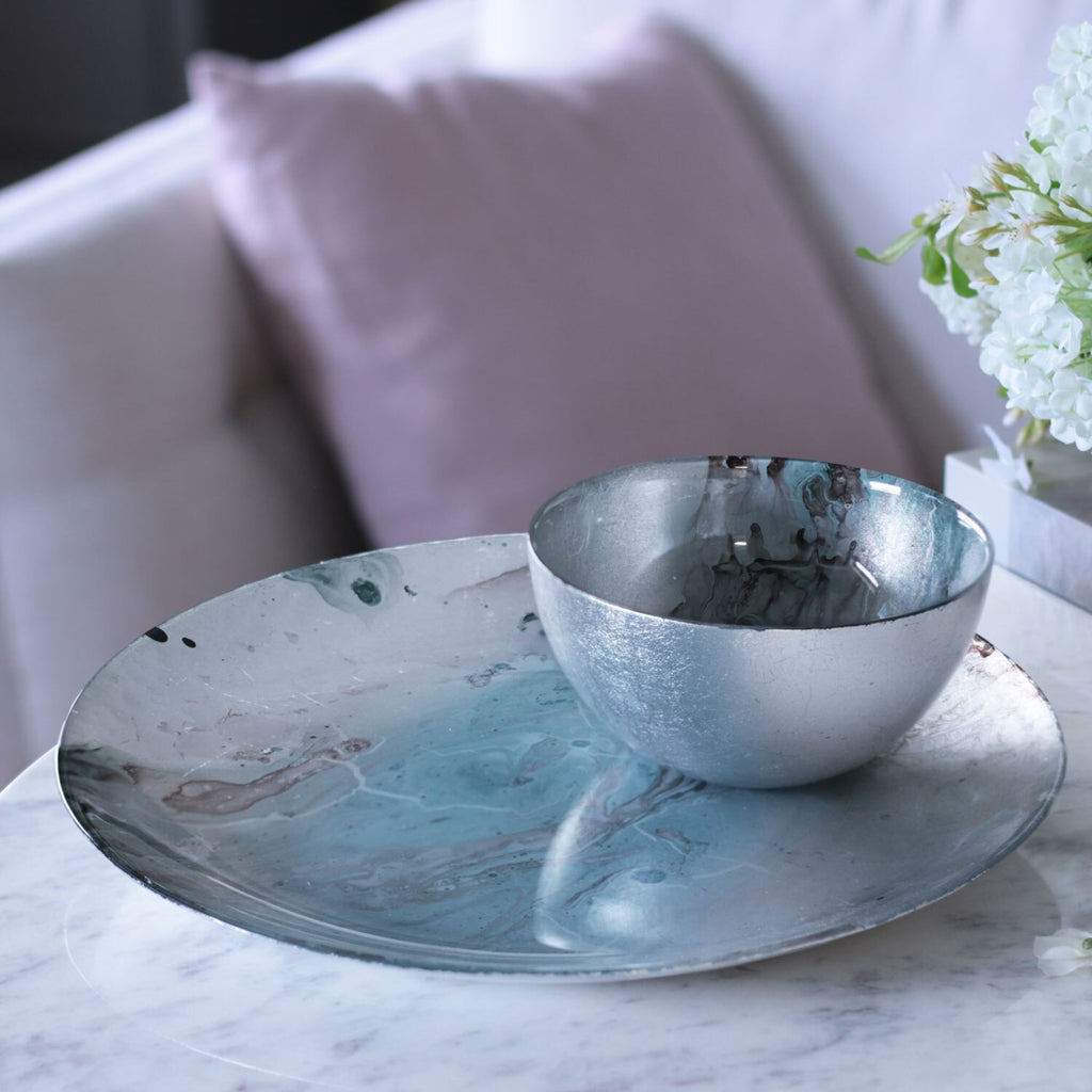 Light Teal & Silver Foil Leafing Platter - The Nifty Decor