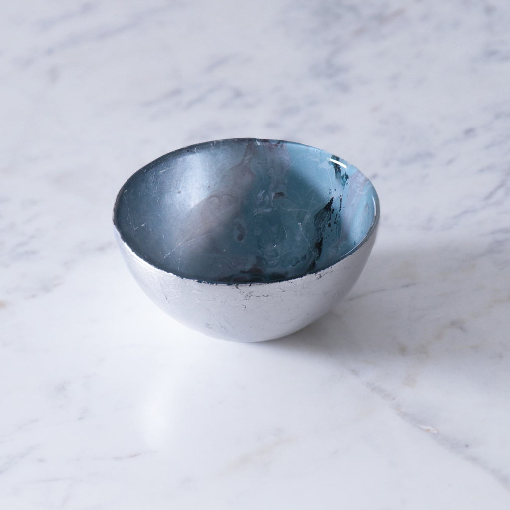 Light Teal & Silver Leafing Bowl - The Nifty Decor