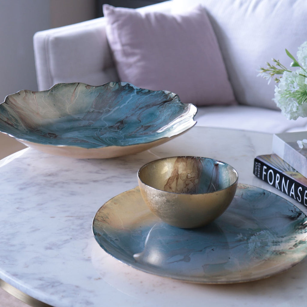 Teal & Silver Scalloped Edges Centerpiece - The Nifty Decor