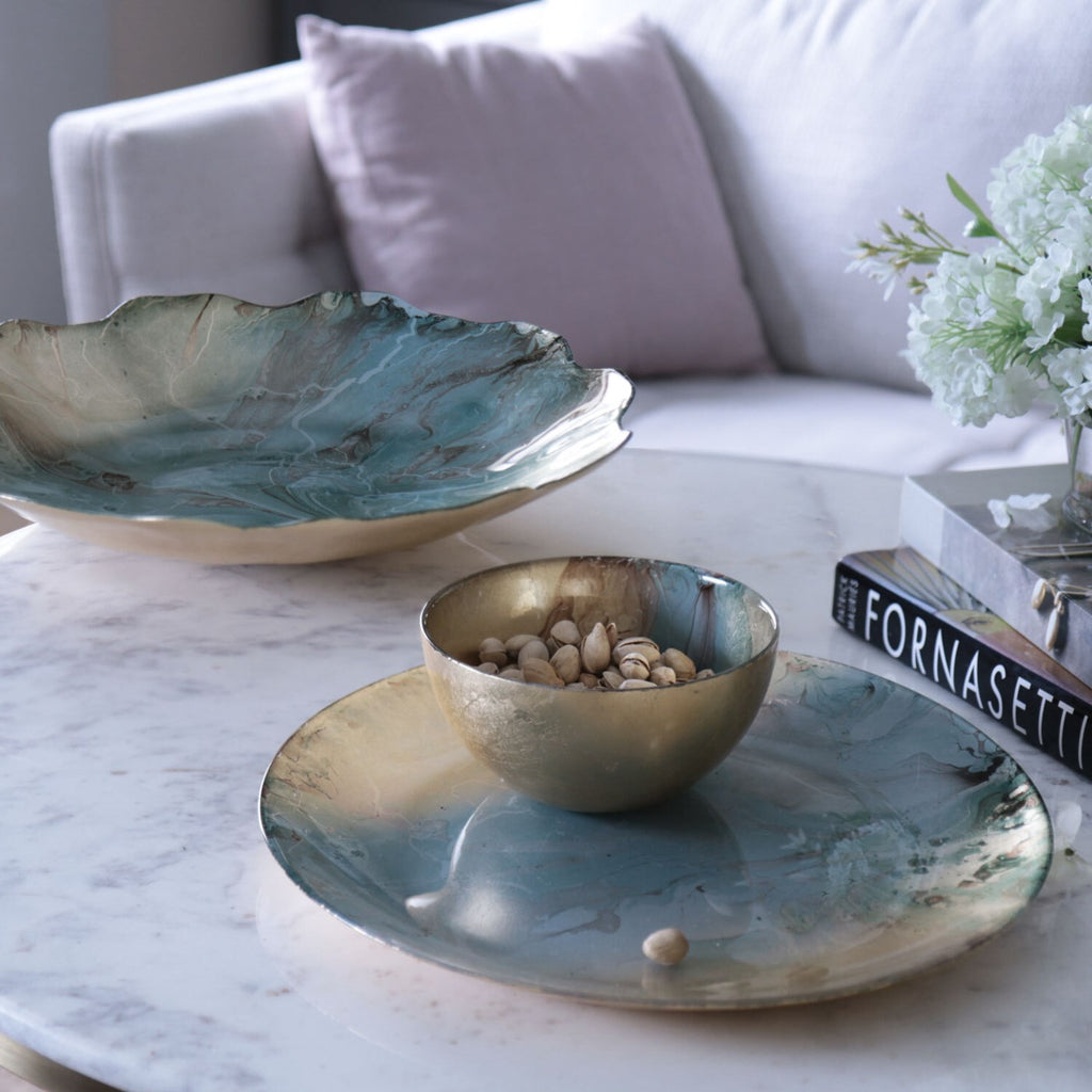 Round Platter (Light Teal & Gold) - The Nifty Decor