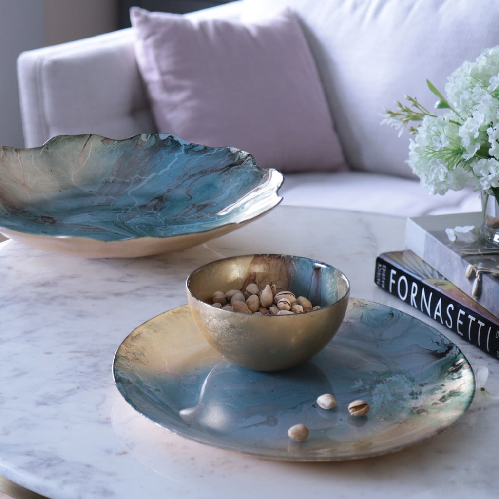 Leafing Bowl (Light Teal & Gold) - The Nifty Decor