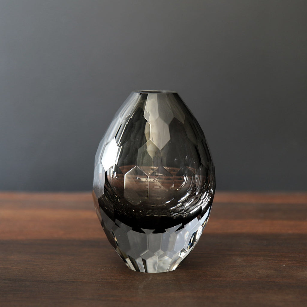 Faceted Smoke Grey Teardrop Vase - The Nifty Decor