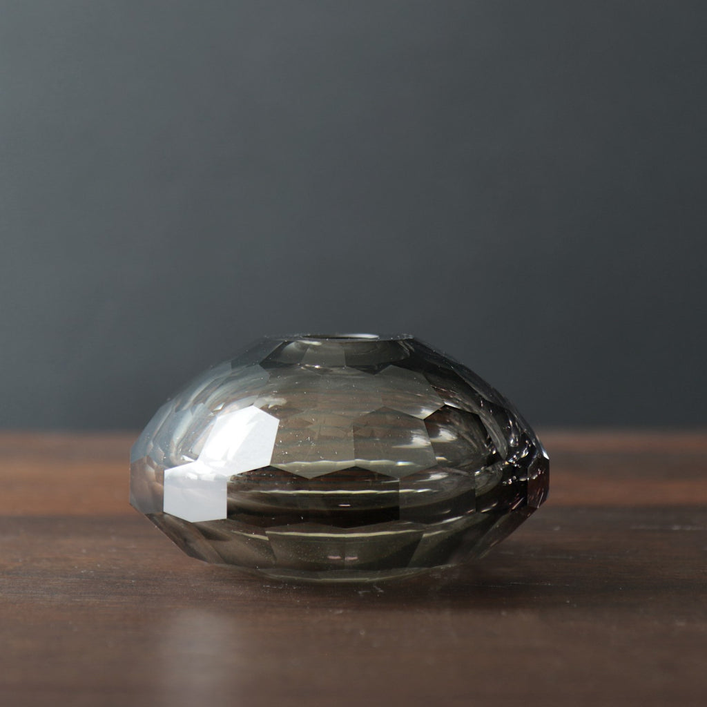 Faceted Smoke Grey Short Vase - The Nifty Decor