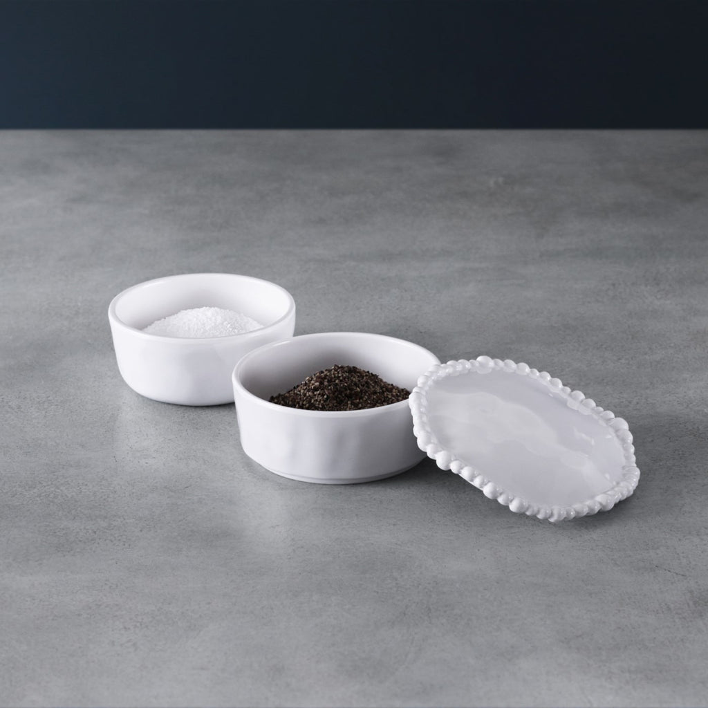 Alegria Stackable Salt-Pepper Cellar with Lid (White) - The Nifty Decor