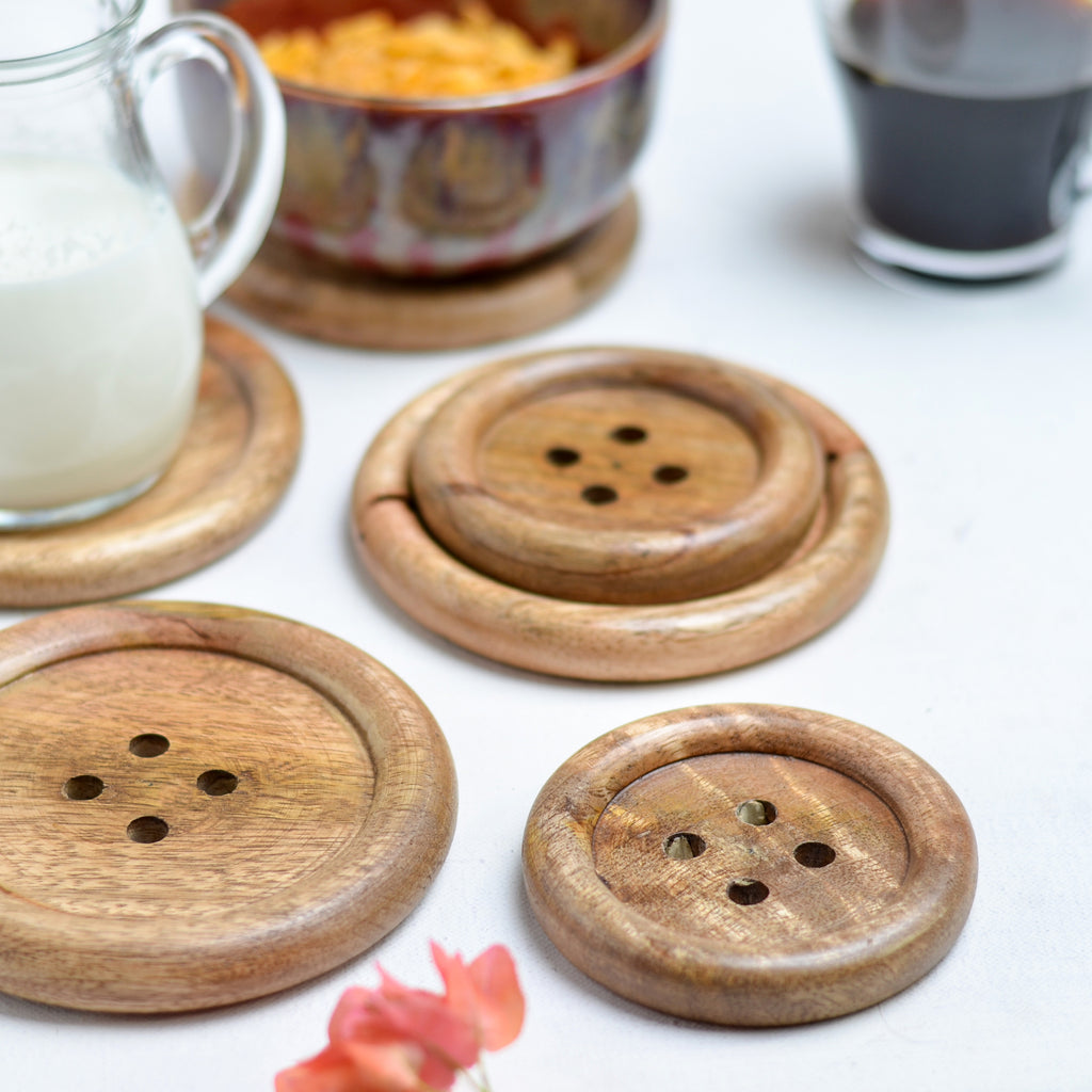 Wooden Button Coaster (Set of six) - Bombay Mercantile