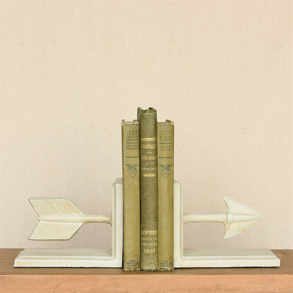 Arrow Cast Iron Bookends - Antique White - The Nifty Decor