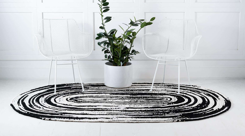 Braided Chindi Rug Black/White - The Nifty Decor