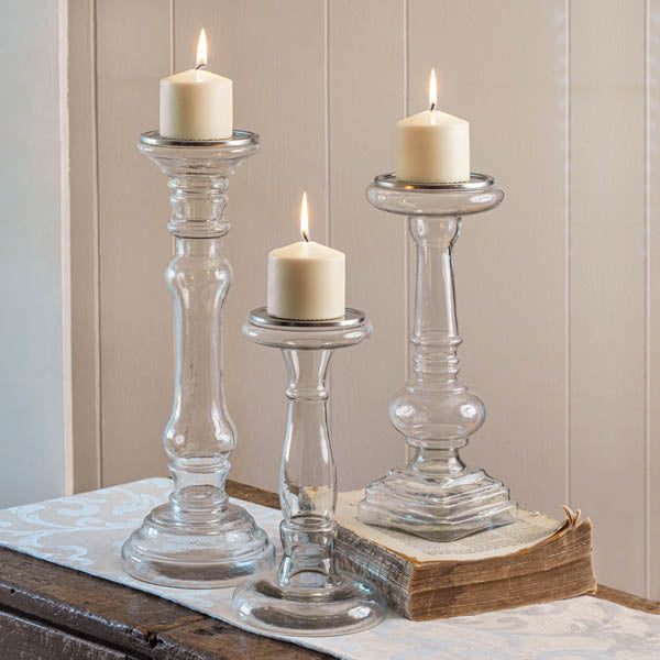 Glass Pillar Candle Holders, Set of 3 - The Nifty Decor