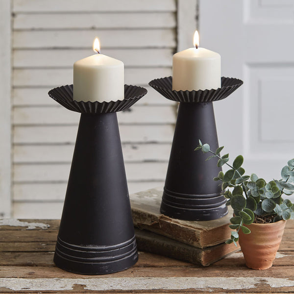 Corrugated Pillar Candle Holders, Set of 2 - The Nifty Decor