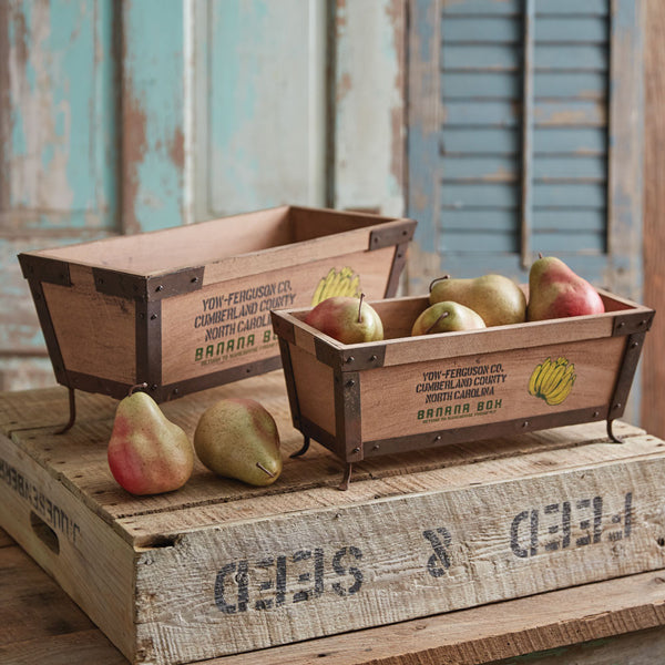 Set of Two Wood Tabletop Banana Boxes - Bombay Mercantile