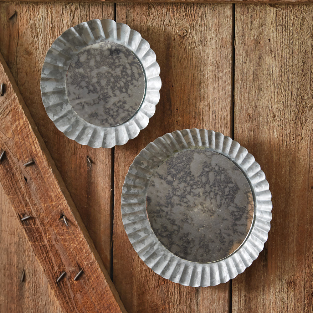Set of Two Pie Tin Mercury Glass Mirrors - Bombay Mercantile